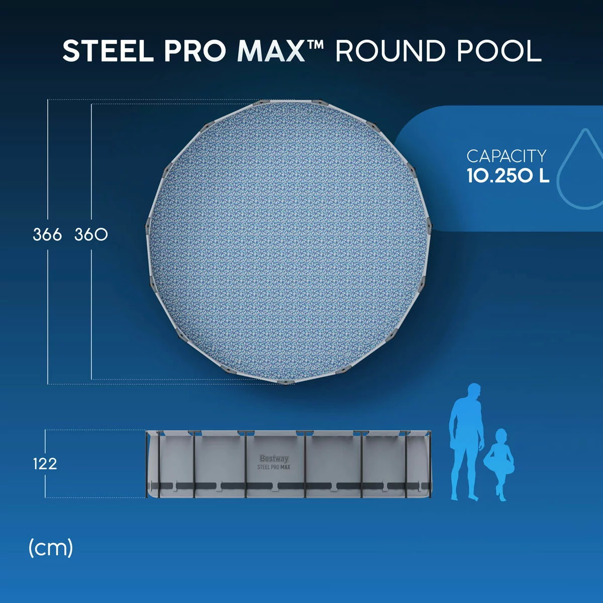 Bestway 12ft (3.6m) Steel Pro Max Above Ground Pool with Filter Pump and Ladder
