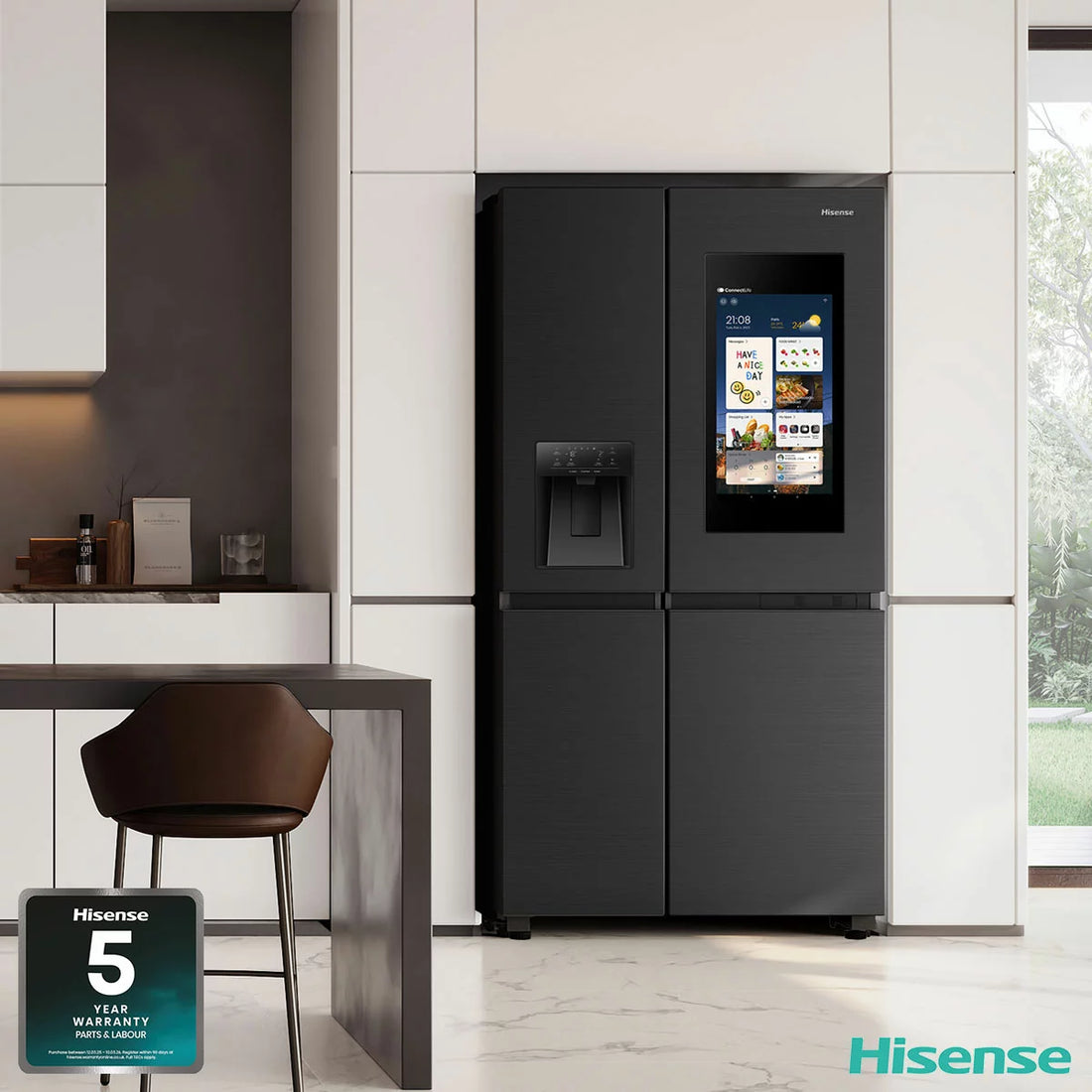 Hisense PureFlat Eclipse RS9P628GPFE, Plumbed Multidoor Fridge Freezer, E Rated