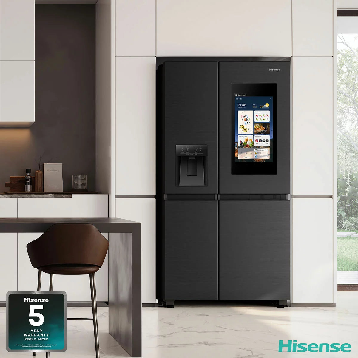 Hisense PureFlat Eclipse RS9P628GPFE, Plumbed Multidoor Fridge Freezer, E Rated