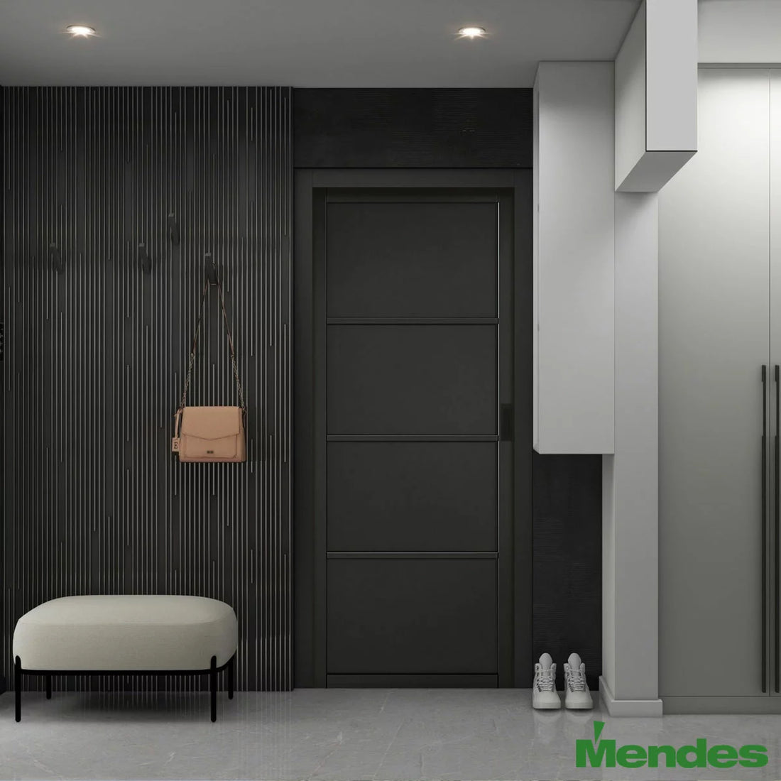 Mendes Industrial Solid Internal Door With Slim Handle Pack- Black Rome in 3