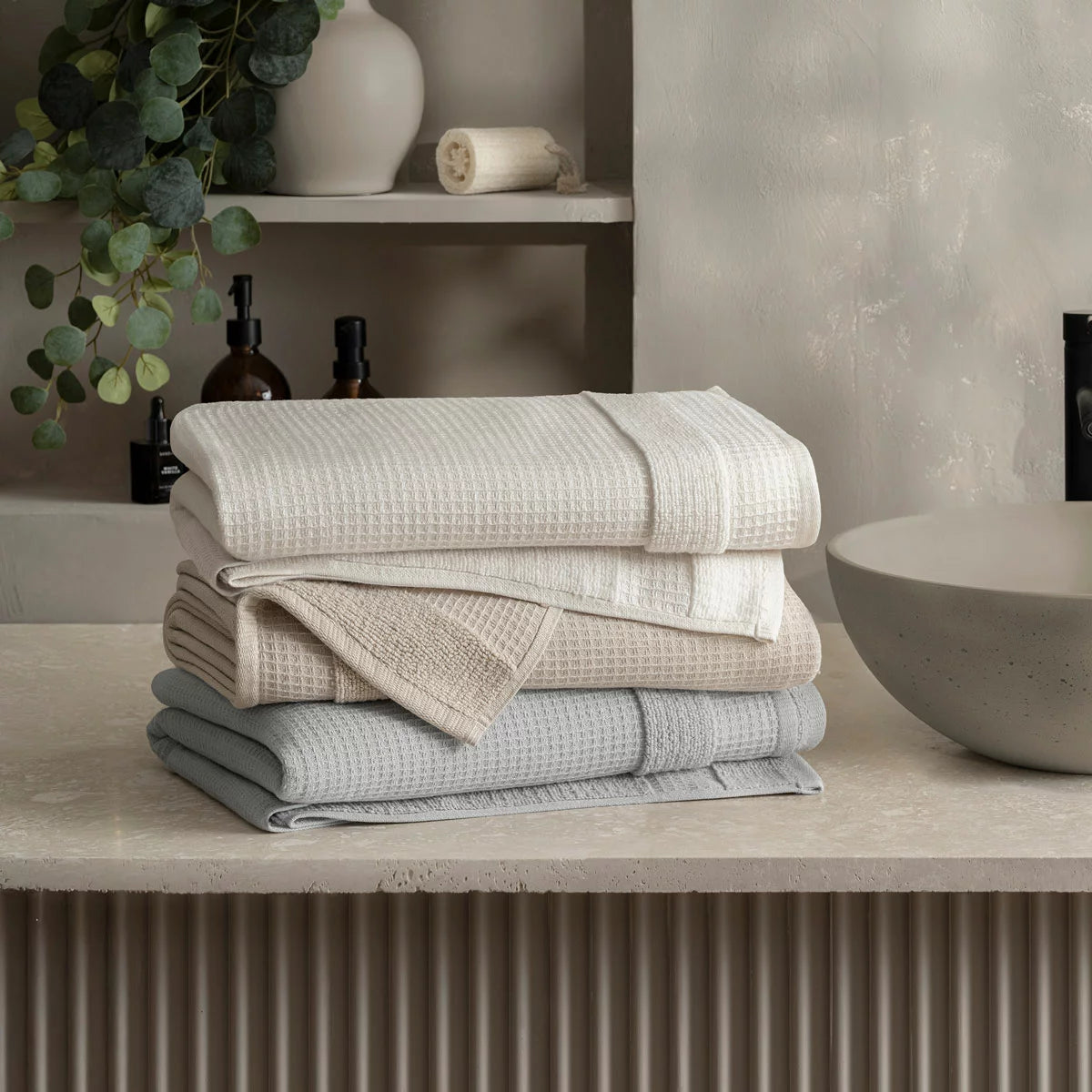 Welhome 100% Cotton Waffle Bath Towel