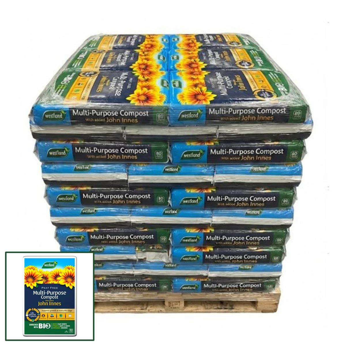 Westland Multipurpose Peat Free Compost 80L Bale with John Innes Pallet Deal (30