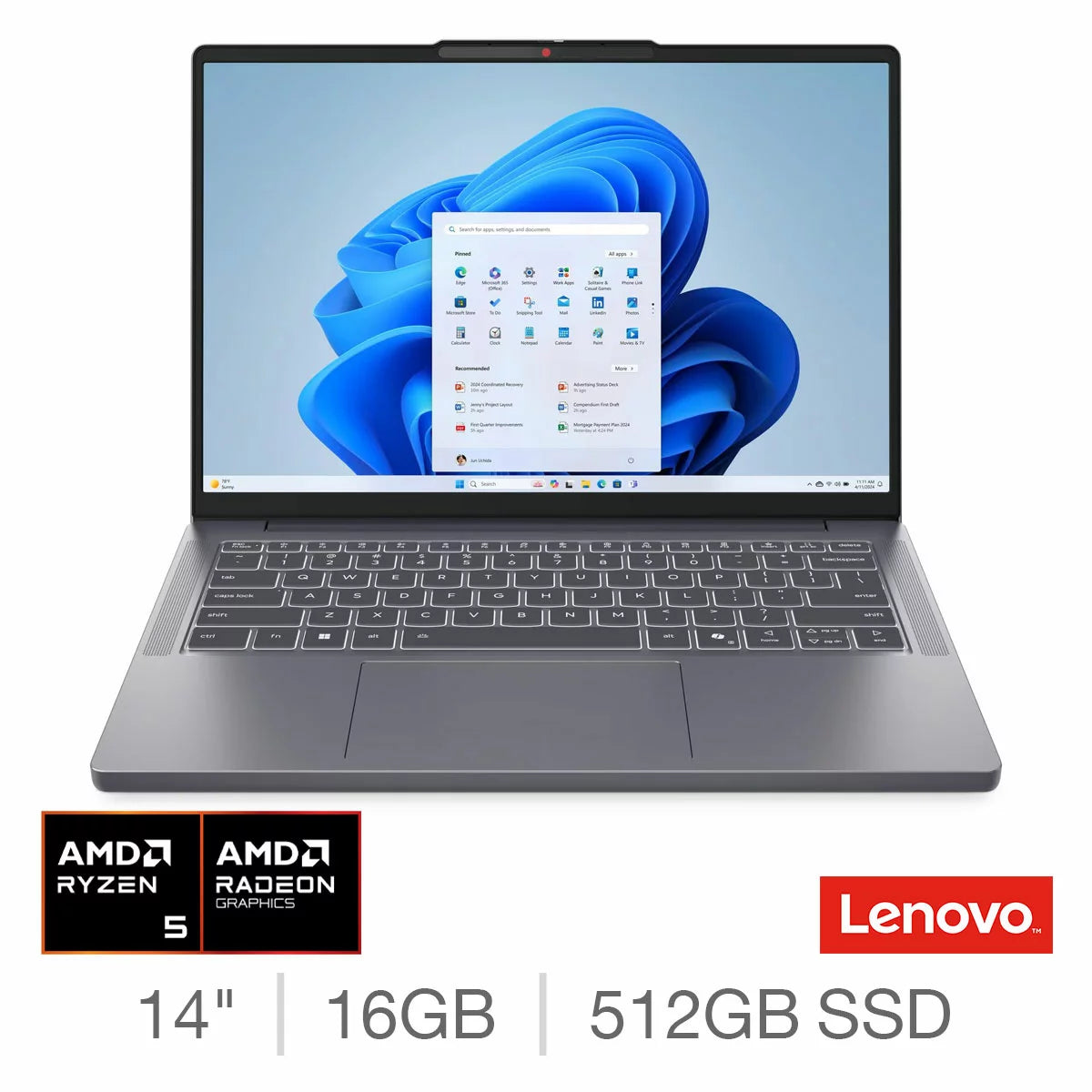 Lenovo IdeaPad Slim 3, AMD Ryzen 5, 16GB RAM, 512GB SSD, 14 Inch Laptop