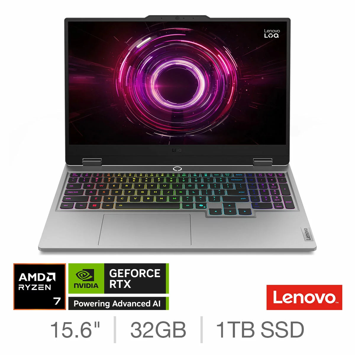 Lenovo LOQ 15HP10, AMD Ryzen 7, 32GB RAM, 1TB SSD, NVIDIA GeForce RTX 5060, 15.6
