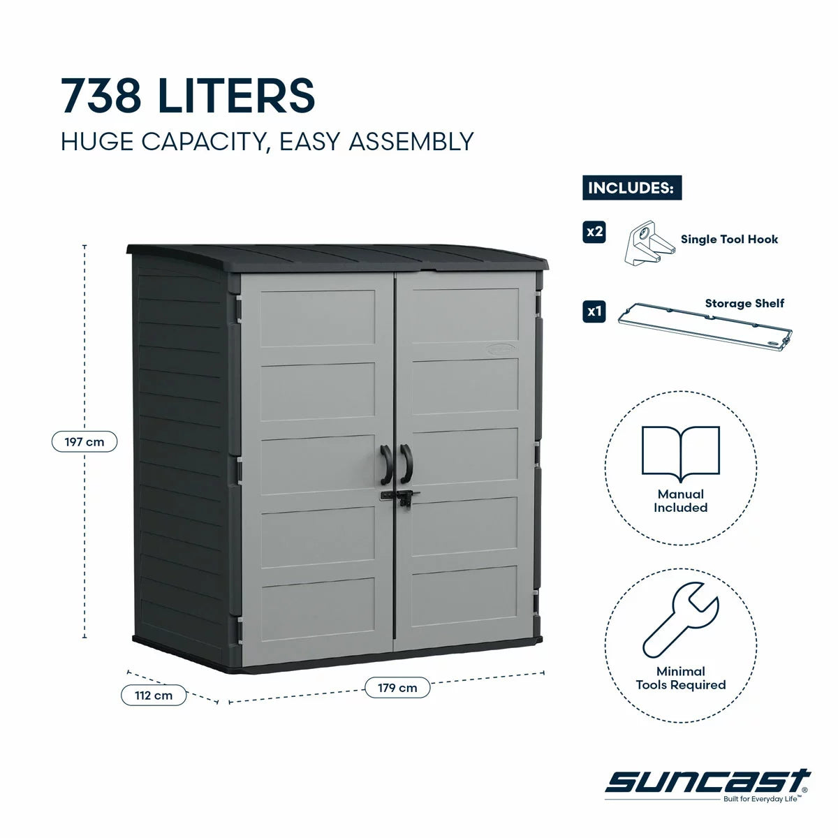 Suncast 5ft 8" x 3ft 6" (1.7 x 1.1m) 3, 000 Litre Vertical Storage Shed