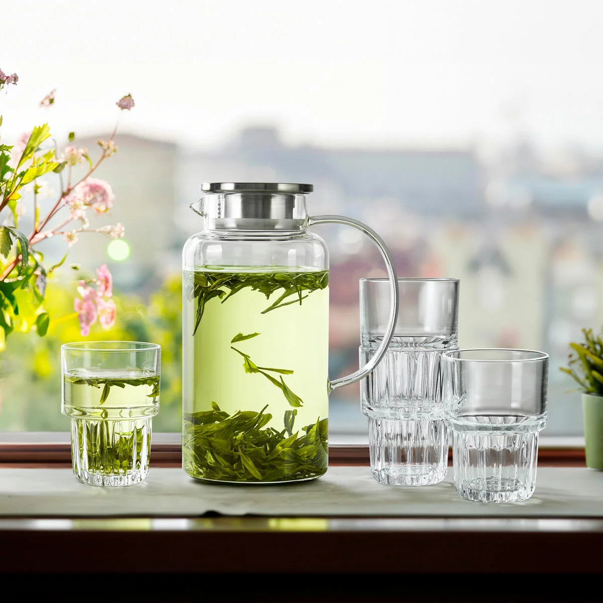King Crystal Pitcher and Glass Set, 5 Piece