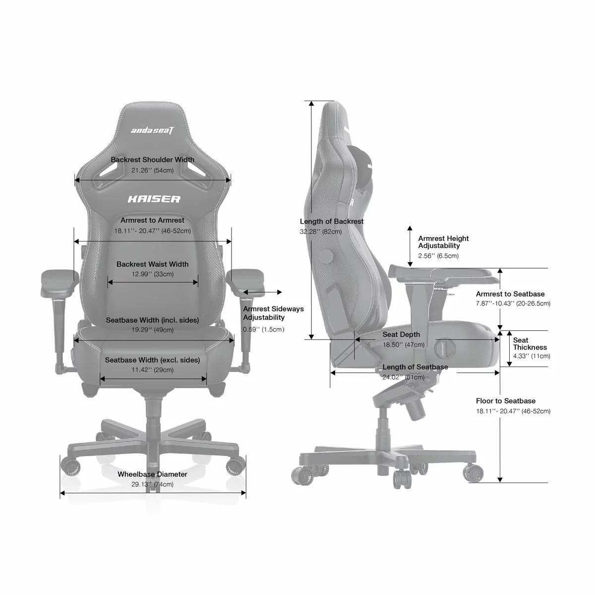 anda seaT Kaiser Series 4 Large Gaming Chair, Grey Fabric