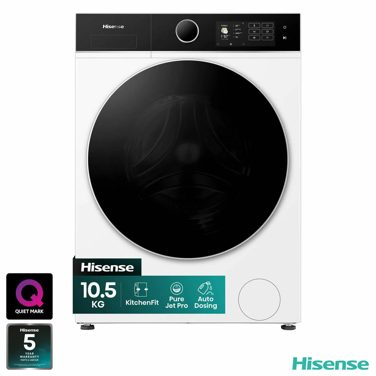 Hisense KitchenFit 5i Series WF5I1045BWQ, 10.5kg Washing Machine, A Rated