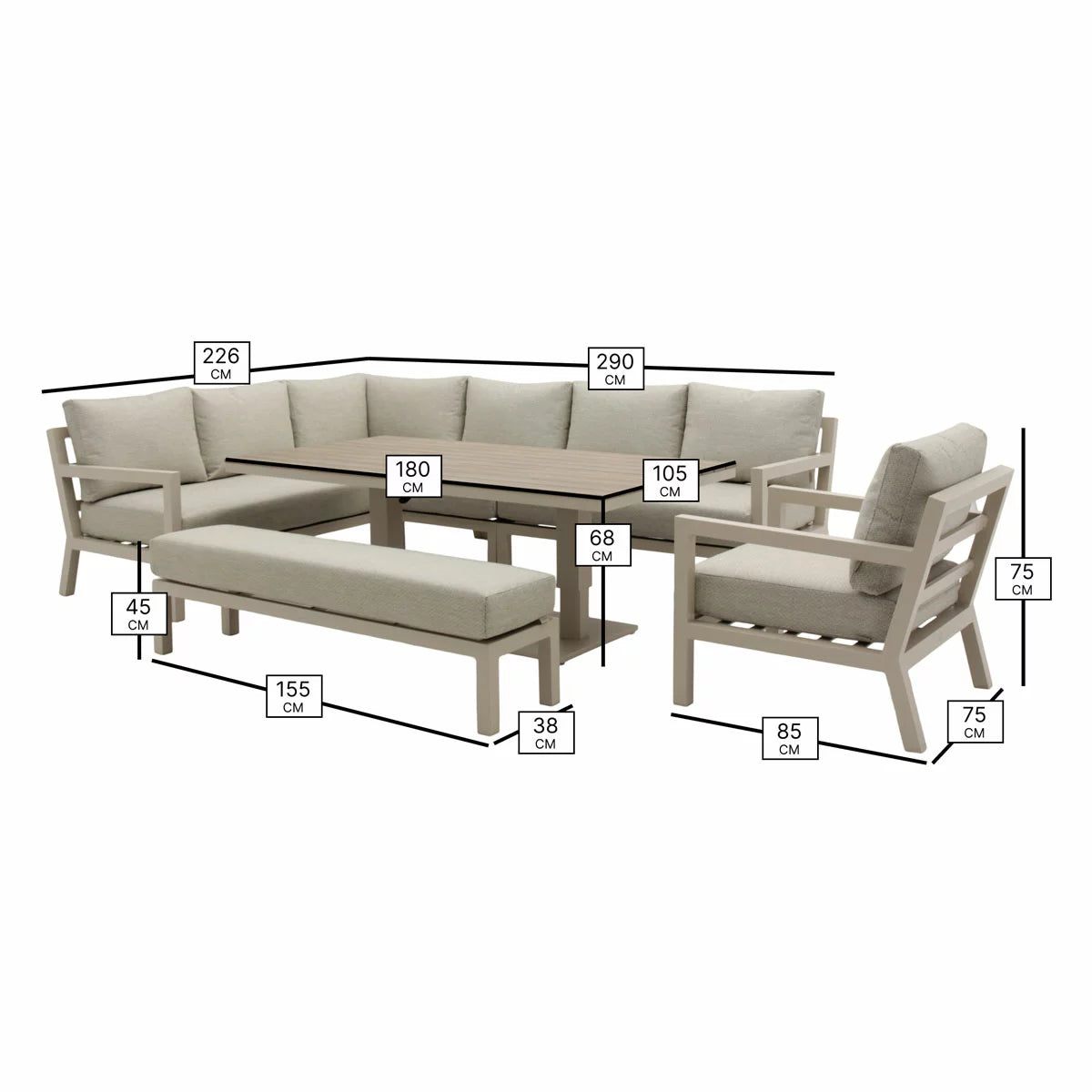 Bramblecrest Stowe 4 Piece L-Shaped Deep Seating Patio Set with Height