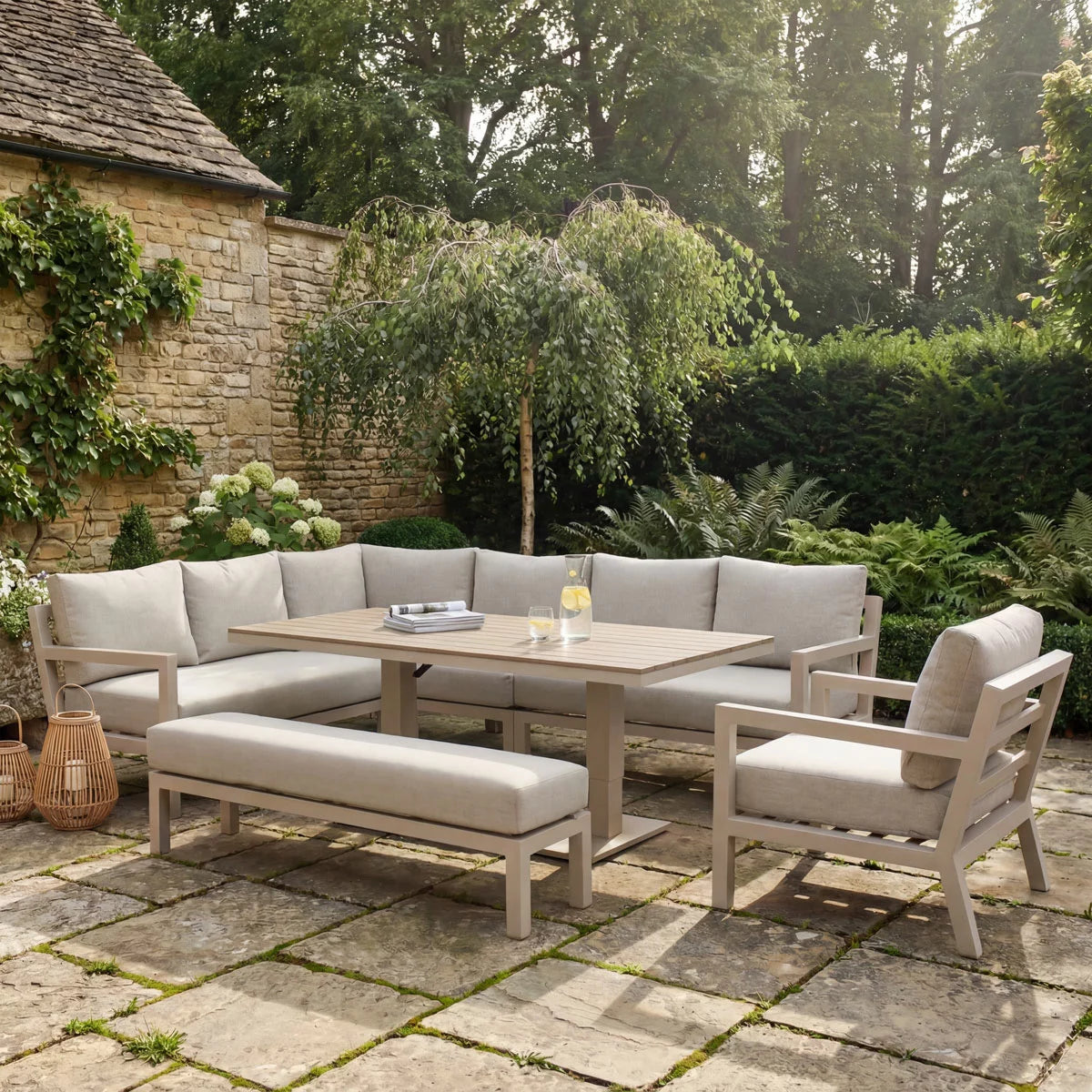 Bramblecrest Stowe 4 Piece L-Shaped Deep Seating Patio Set with Height