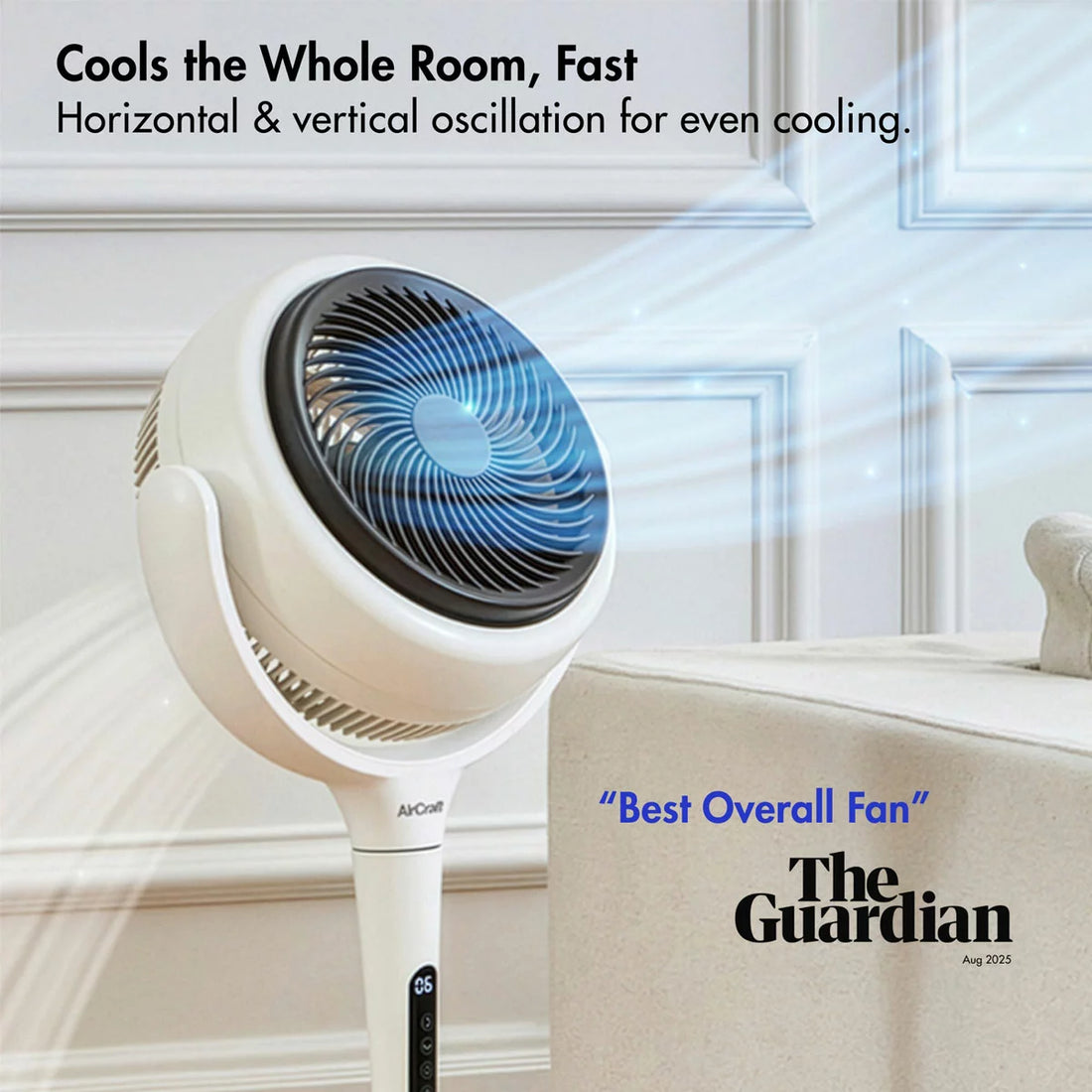AirCraft LUME MIDI Ultra Quiet Air Circulator Table Fan with Remote & Dimmable
