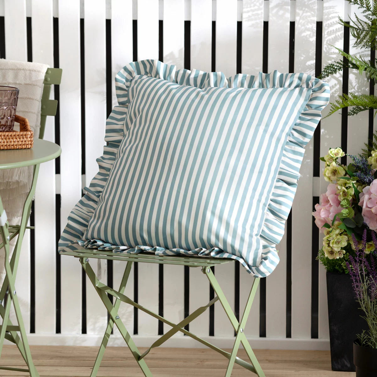 Wylder Millie Ruffle Striped Indoor Outdoor Cushion, 50 x 50 cm