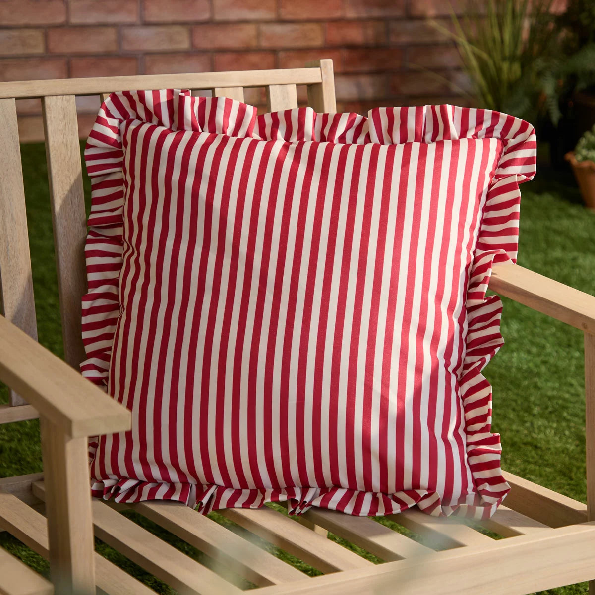 Wylder Millie Ruffle Striped Indoor Outdoor Cushion, 50 x 50 cm