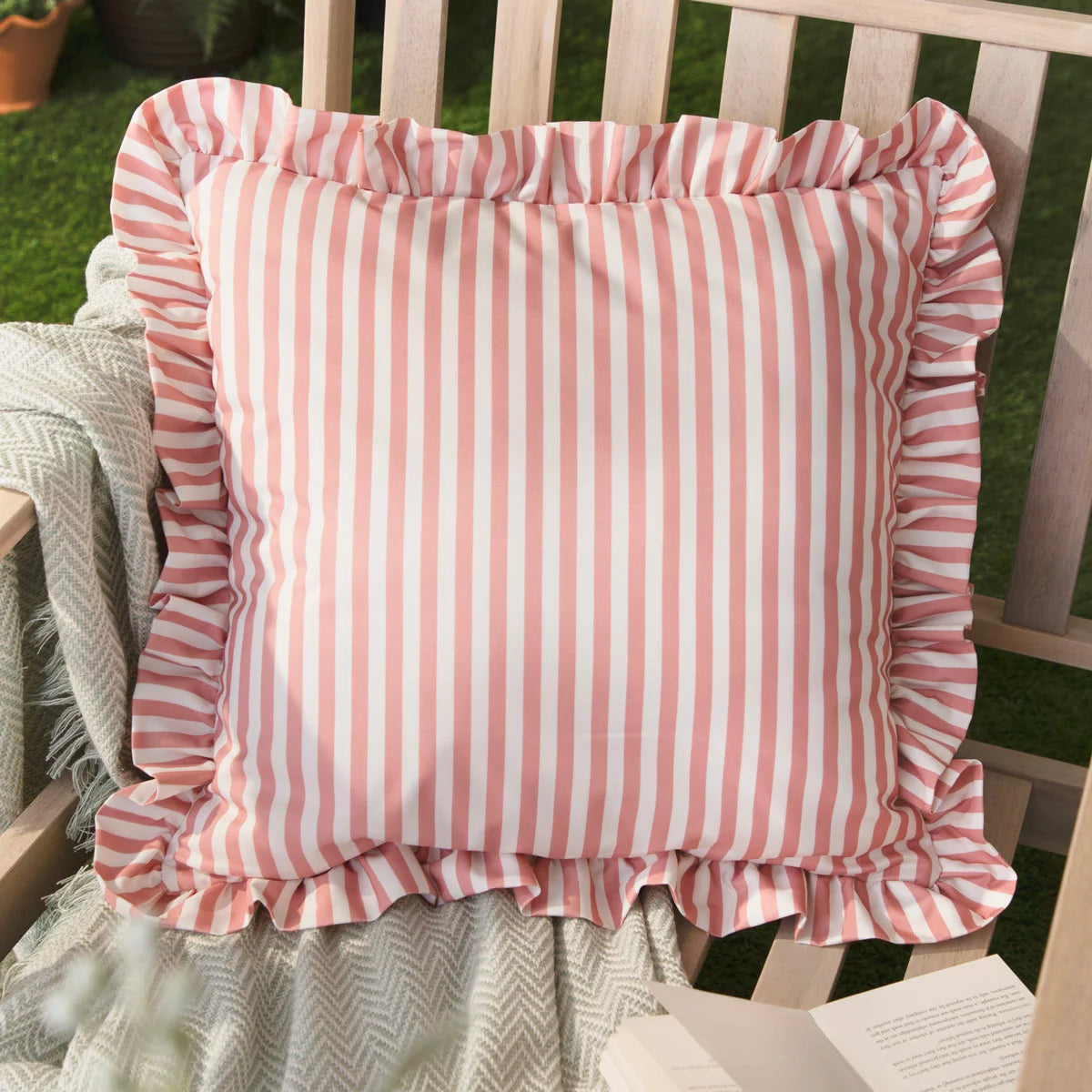 Wylder Millie Ruffle Striped Indoor Outdoor Cushion, 50 x 50 cm
