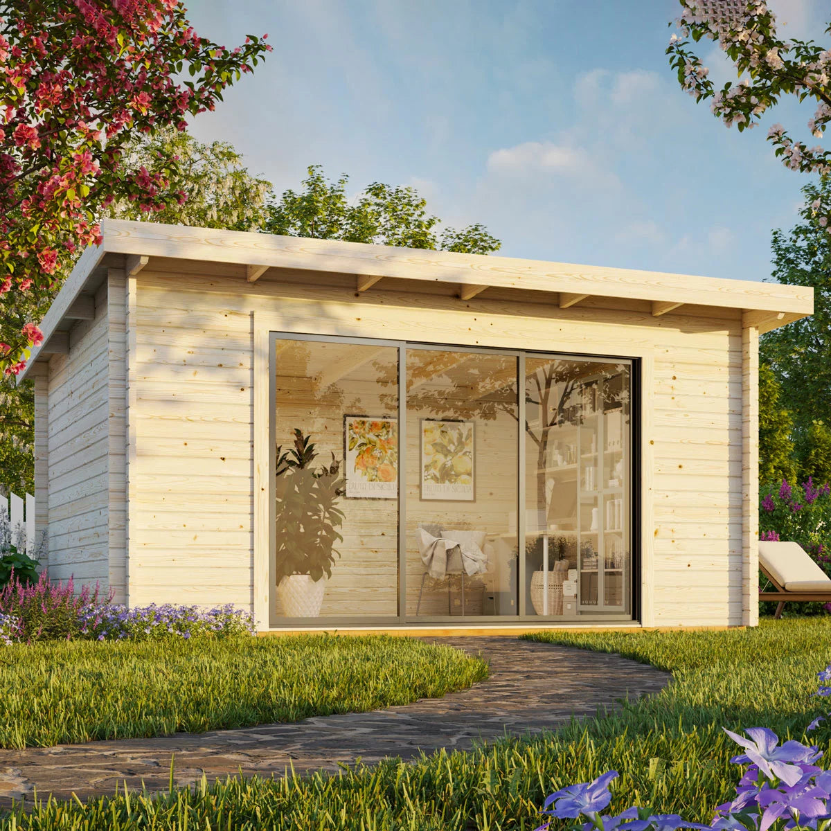 Palmako Lea 44mm Wooden Log Cabin in Natural Wood Colour 14ft 7" x 10ft 8" (4.5m