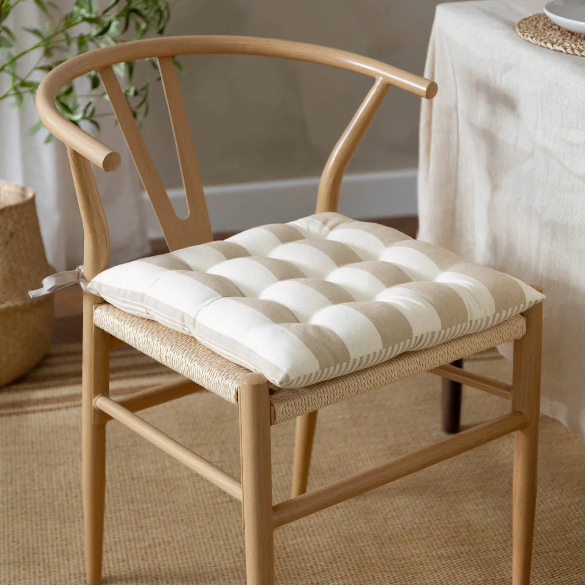 Yard Hayle Beige Striped Indoor Outdoor Seat Pad 2 Pack, 40 x 40 cm