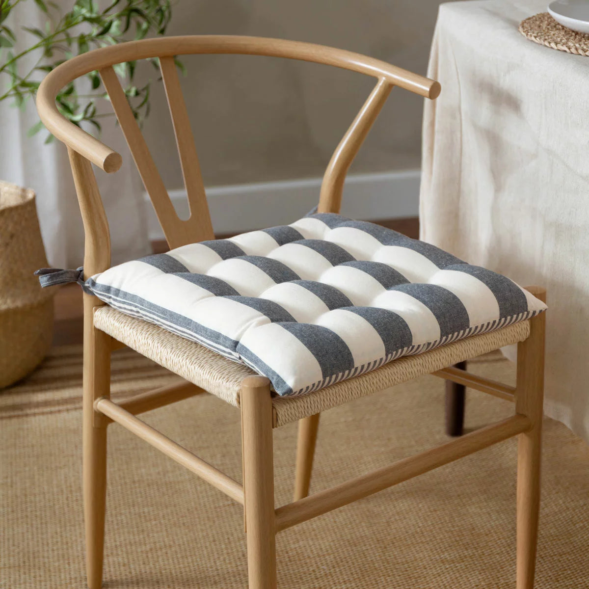 Yard Hayle Blue Striped Indoor Outdoor Seat Pad 2 Pack, 40 x 40 cm