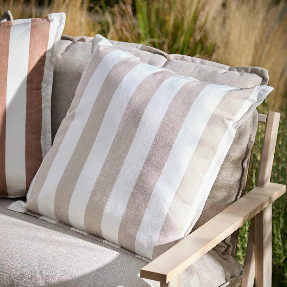 Yard Hayle Beige Striped Indoor Outdoor Cushion, 50 x 50 cm