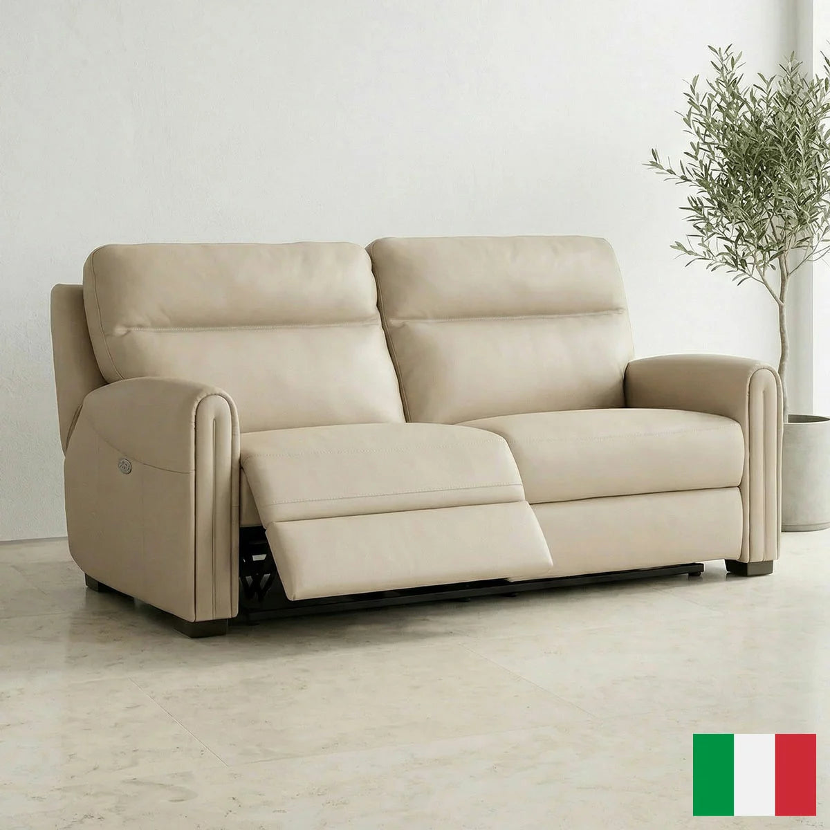 Nicoletti Atlanta Beige Leather Power Reclining Large 2 Seater Sofa