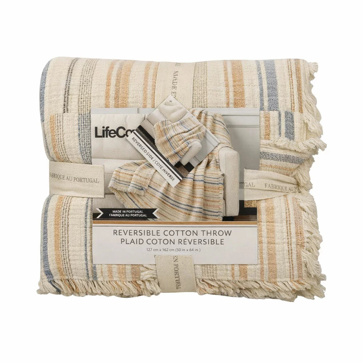Life Comfort Reversible 100% Cotton Gauze Throw, 127 x 162 cm