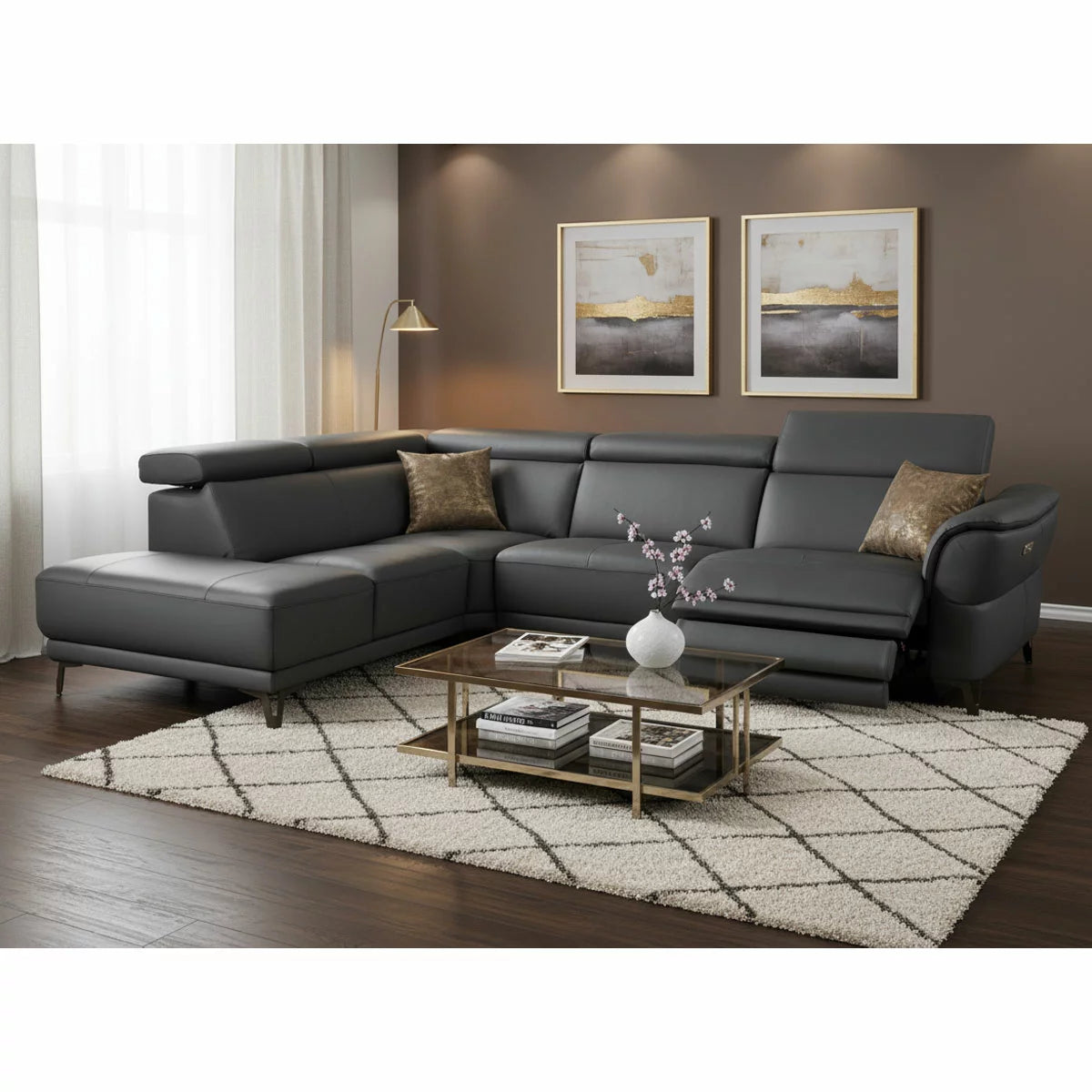 Nicoletti Charleston Blue Leather Power Reclining Corner Sofa with Chaise in 2