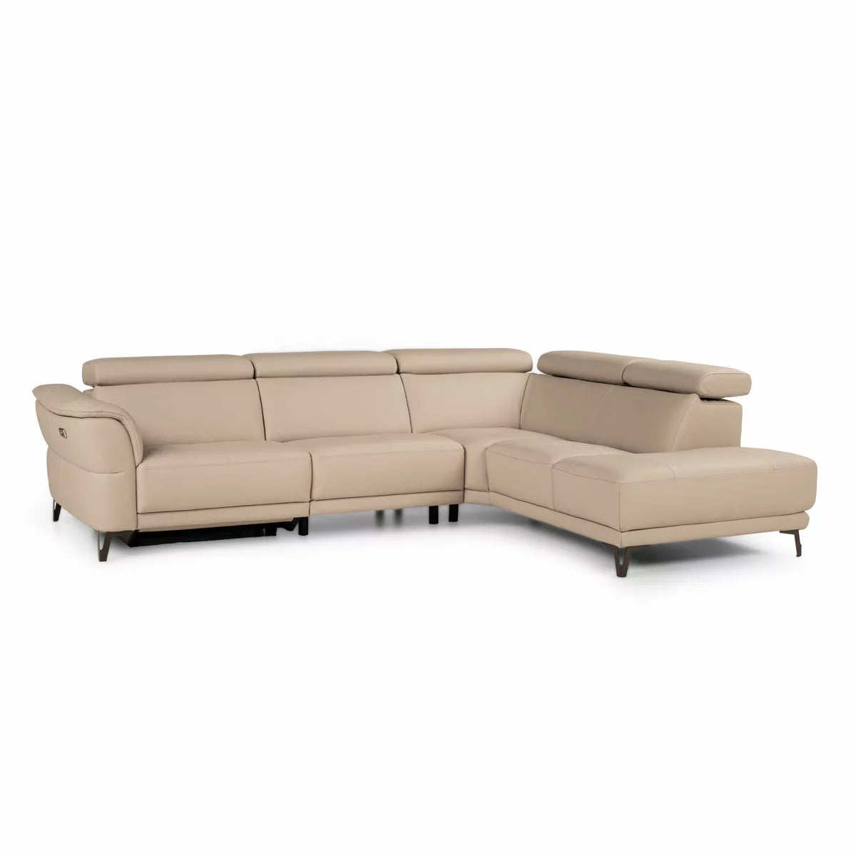 Nicoletti Charleston Beige Leather Power Reclining Corner Sofa with Chaise in 2