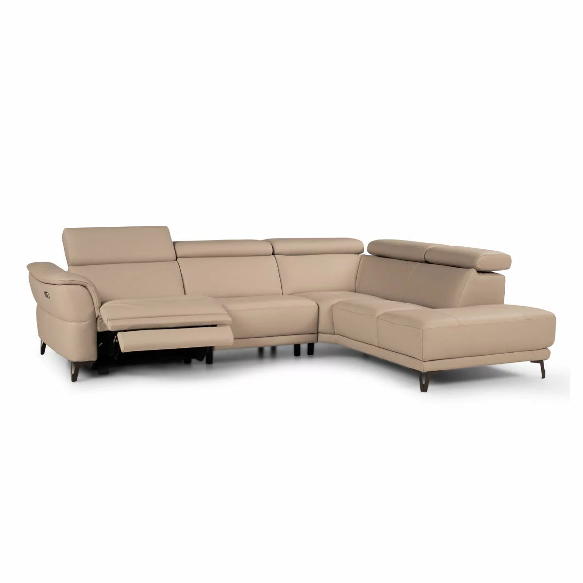 Nicoletti Charleston Beige Leather Power Reclining Corner Sofa with Chaise in 2