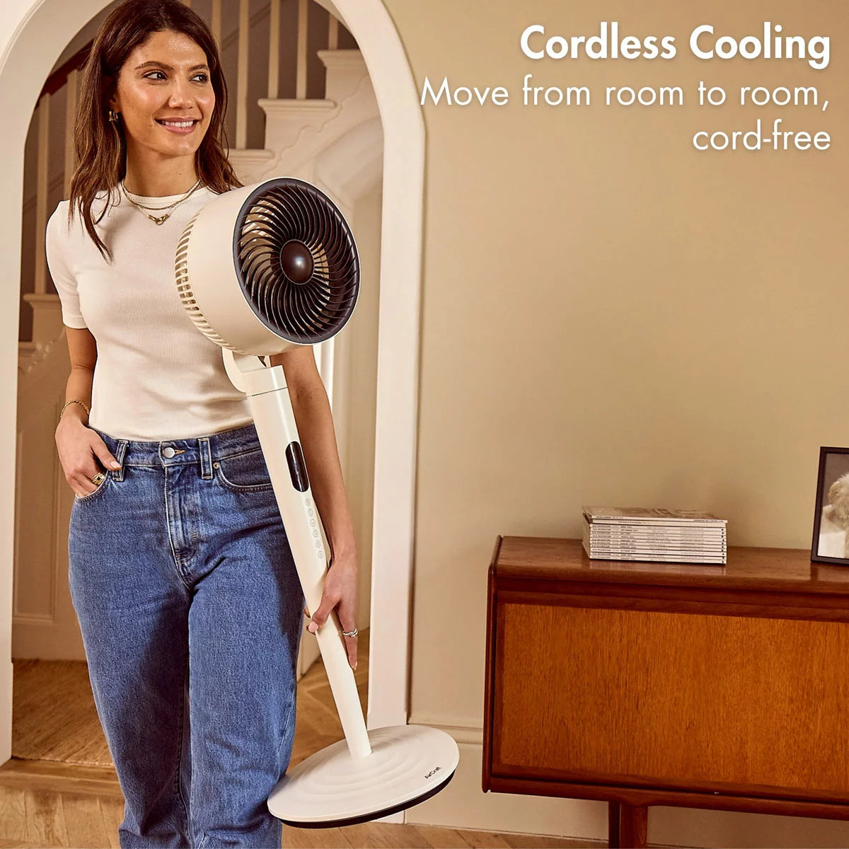 AirCraft AirLUME Cordless Air Circulator Fan with Dimmable Lighting in Stone