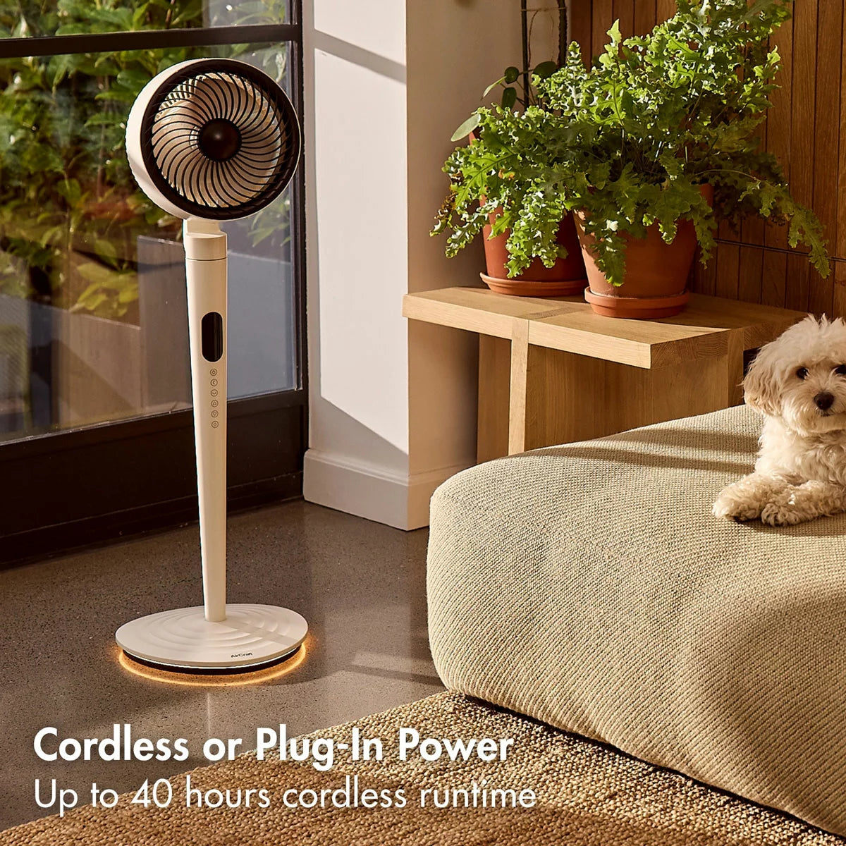 AirCraft AirLUME Cordless Air Circulator Fan with Dimmable Lighting in Stone
