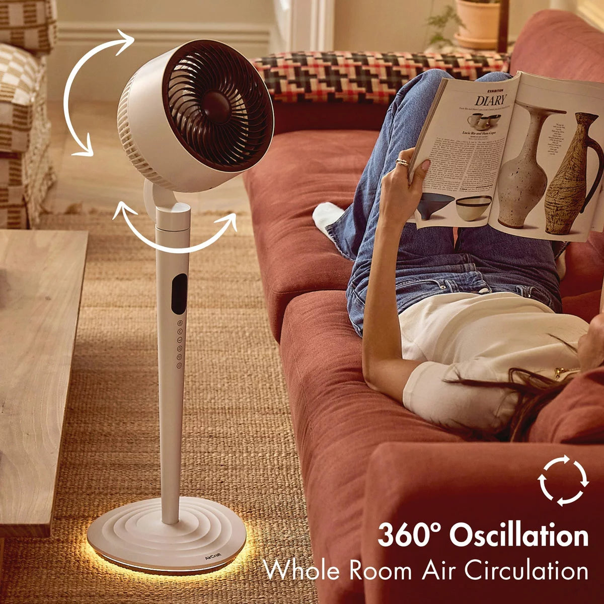 AirCraft AirLUME Cordless Air Circulator Fan with Dimmable Lighting in Stone