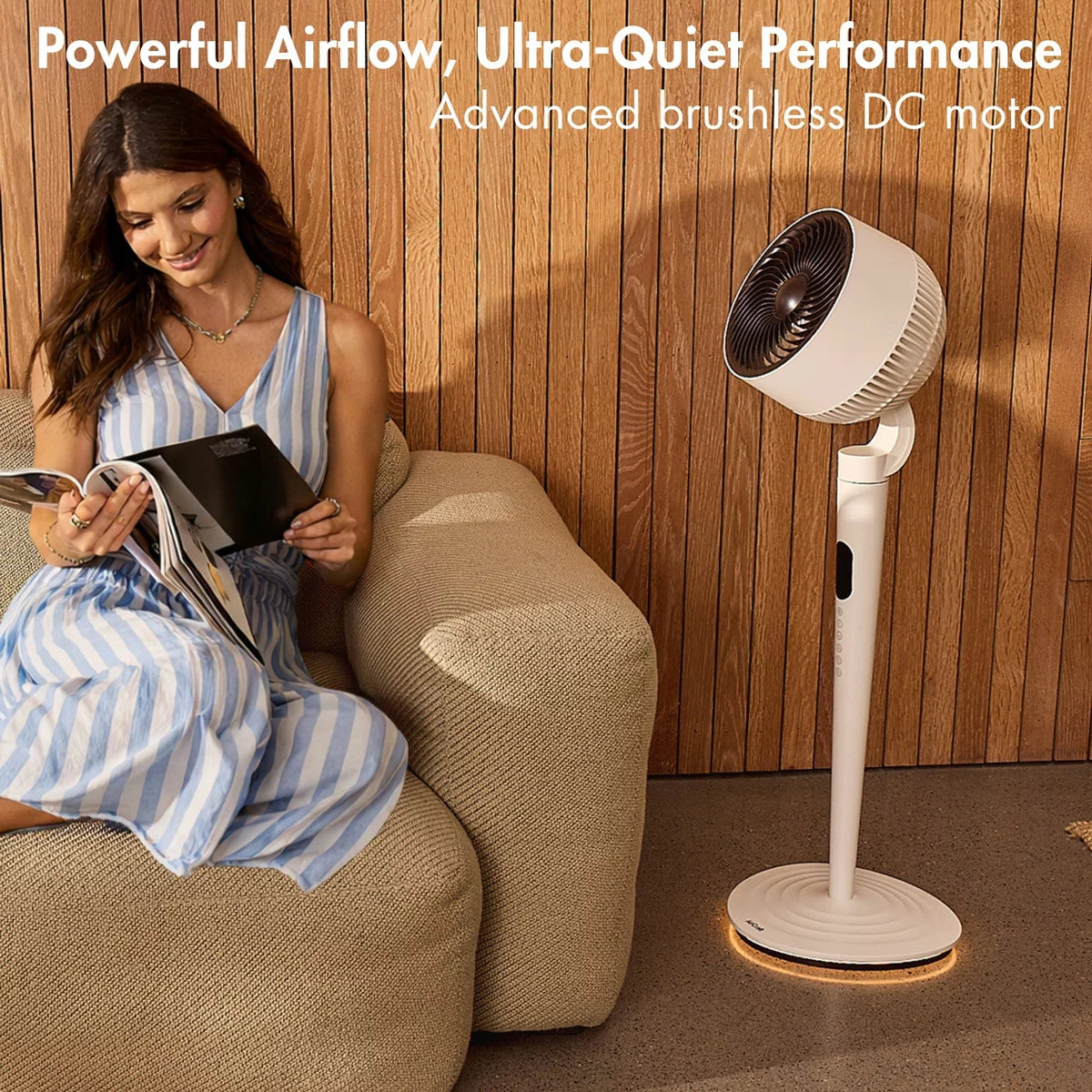 AirCraft AirLUME Cordless Air Circulator Fan with Dimmable Lighting in Stone
