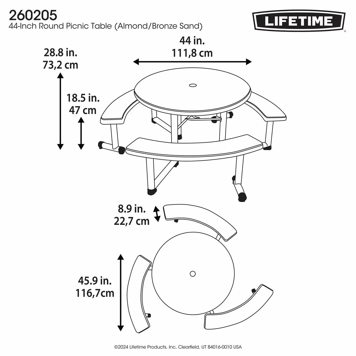 Lifetime 3.6ft (1.11m) Round Picnic Table - Model 260205