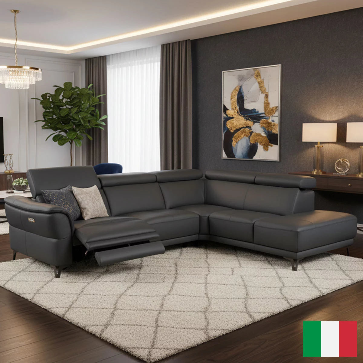 Nicoletti Charleston Blue Leather Power Reclining Corner Sofa with Chaise in 2