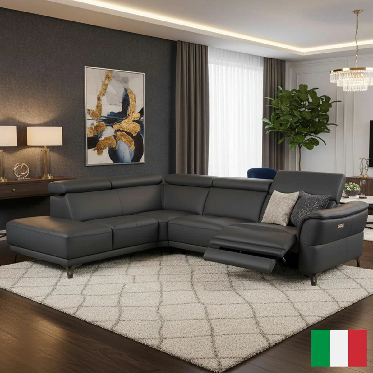Nicoletti Charleston Blue Leather Power Reclining Corner Sofa with Chaise in 2