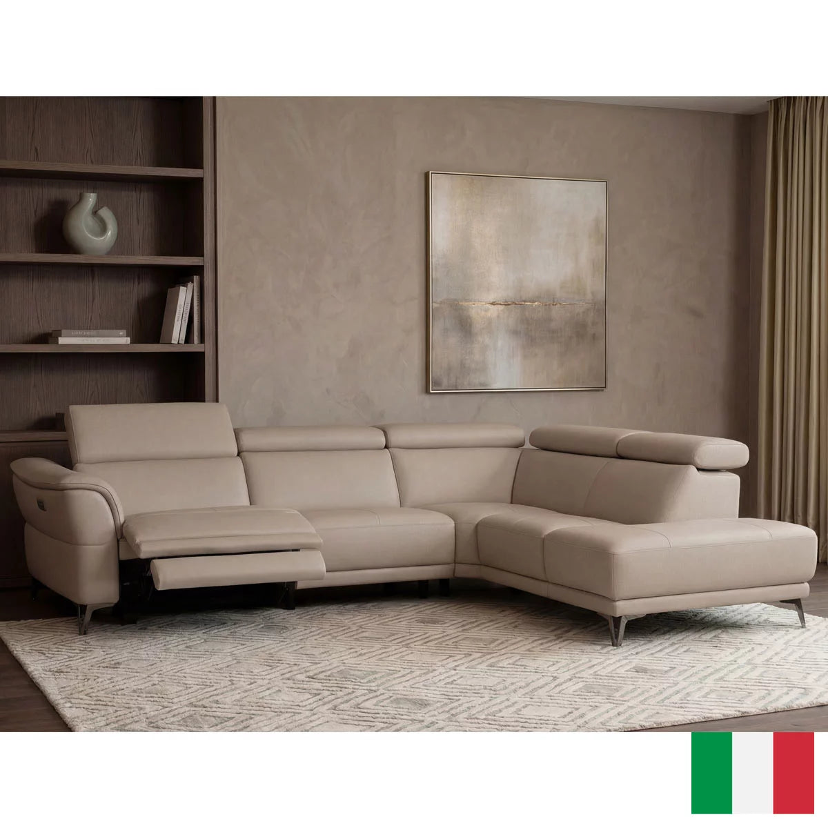 Nicoletti Charleston Beige Leather Power Reclining Corner Sofa with Chaise, Right Hand Facing