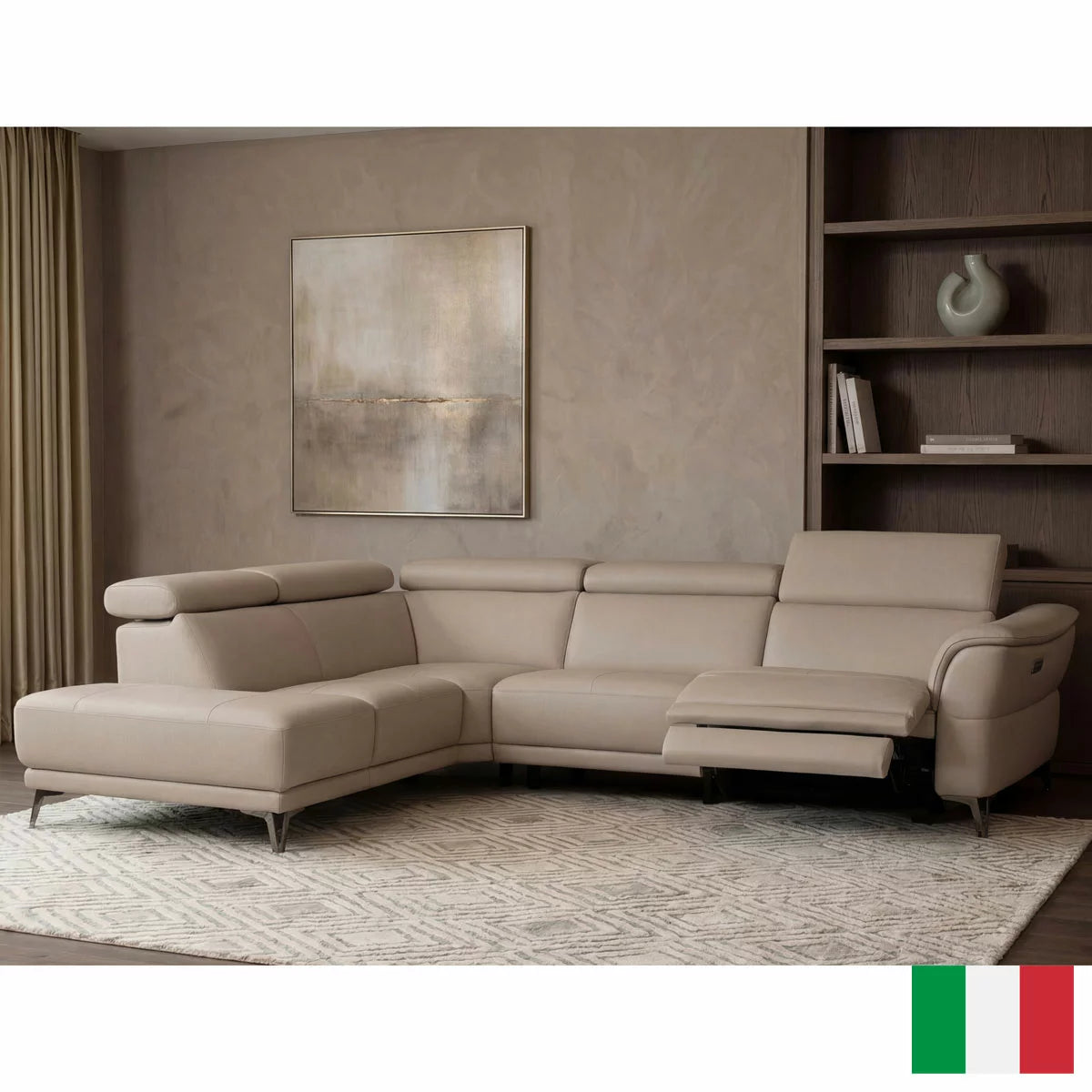Nicoletti Charleston Beige Leather Power Reclining Corner Sofa with Chaise in 2