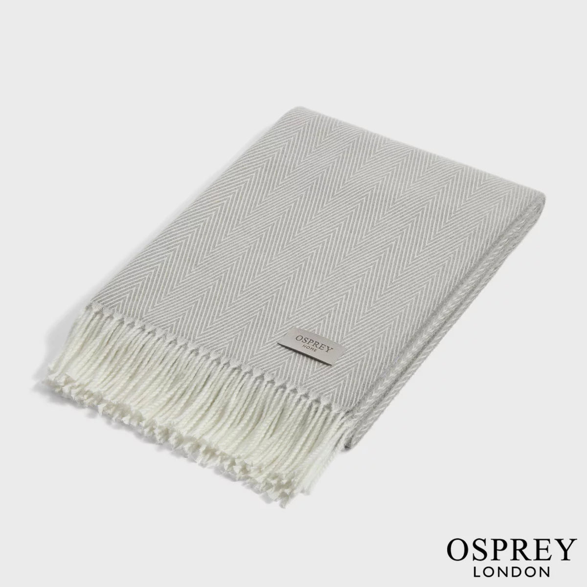 Osprey London Grey Herringbone Fringed Throw, 140 x 190 cm