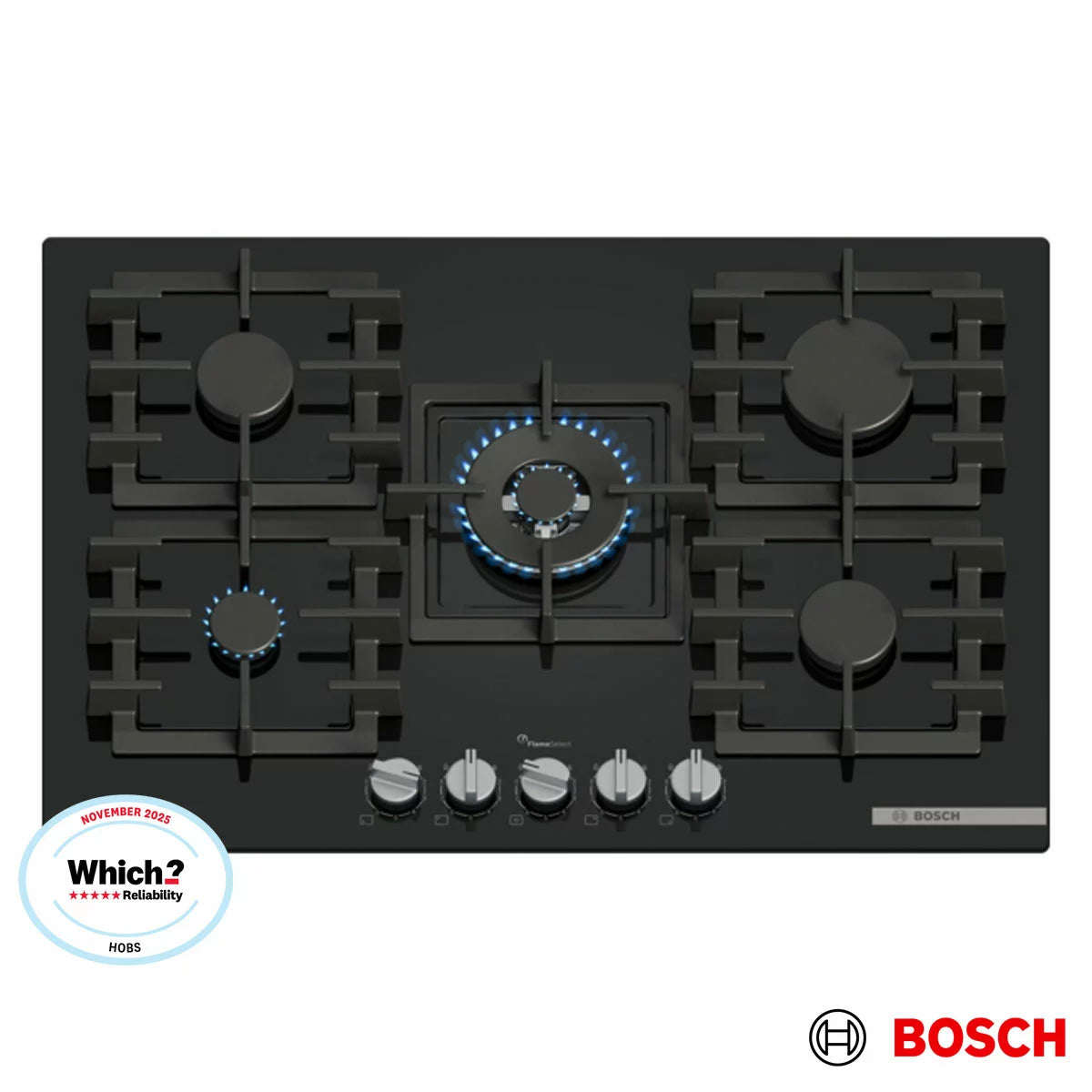 Bosch Series 6 PPQ7A6I40, Tempered Glass 75cm Gas Hob in Black