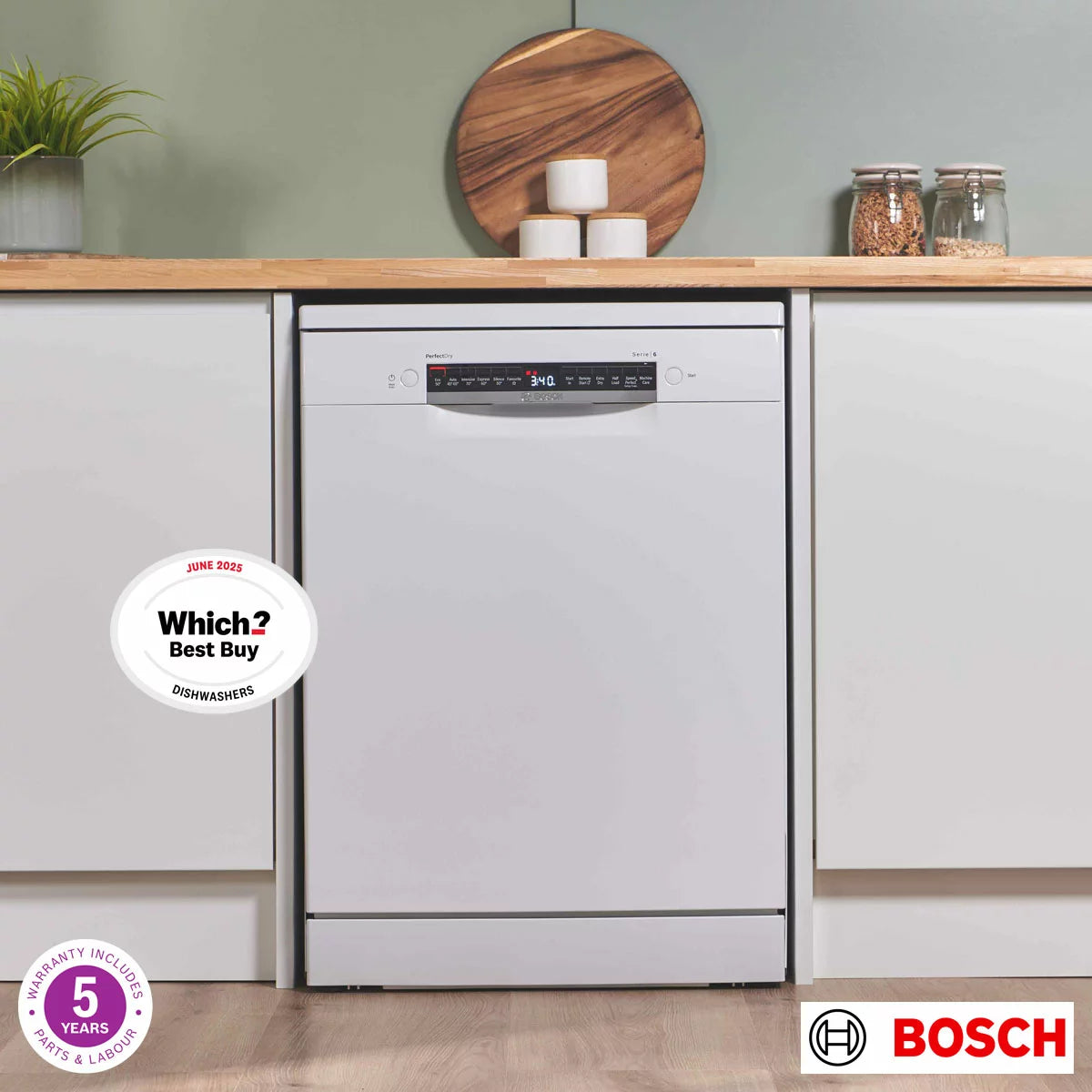 Bosch SMS6ZCW10G Series 6 Freestanding 14 Place Setting Dishwasher, B Rated