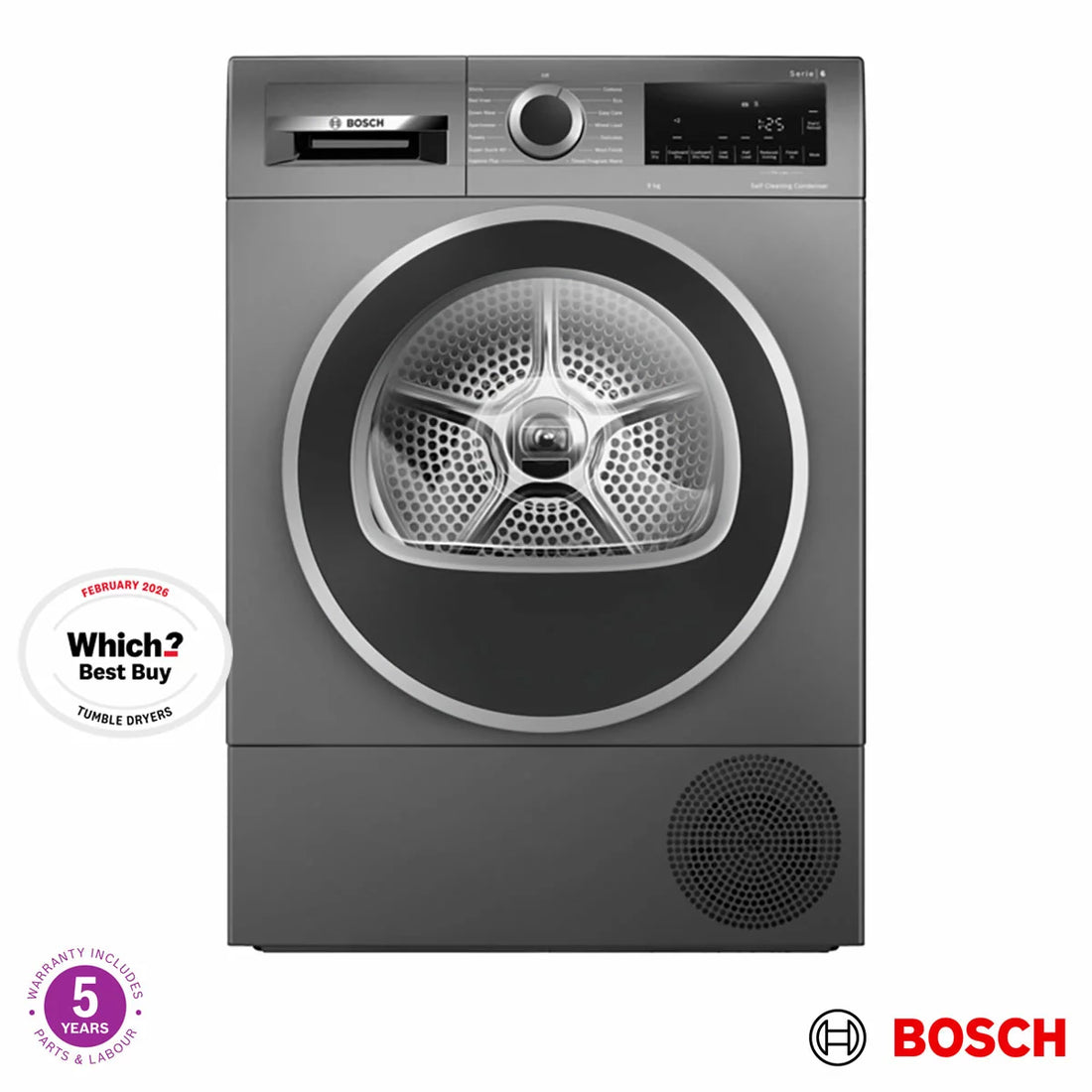 Bosch WQG245R2GB, Series 6, 9kg, Heat Pump Tumble Dryer A+++ Rating in Graphite