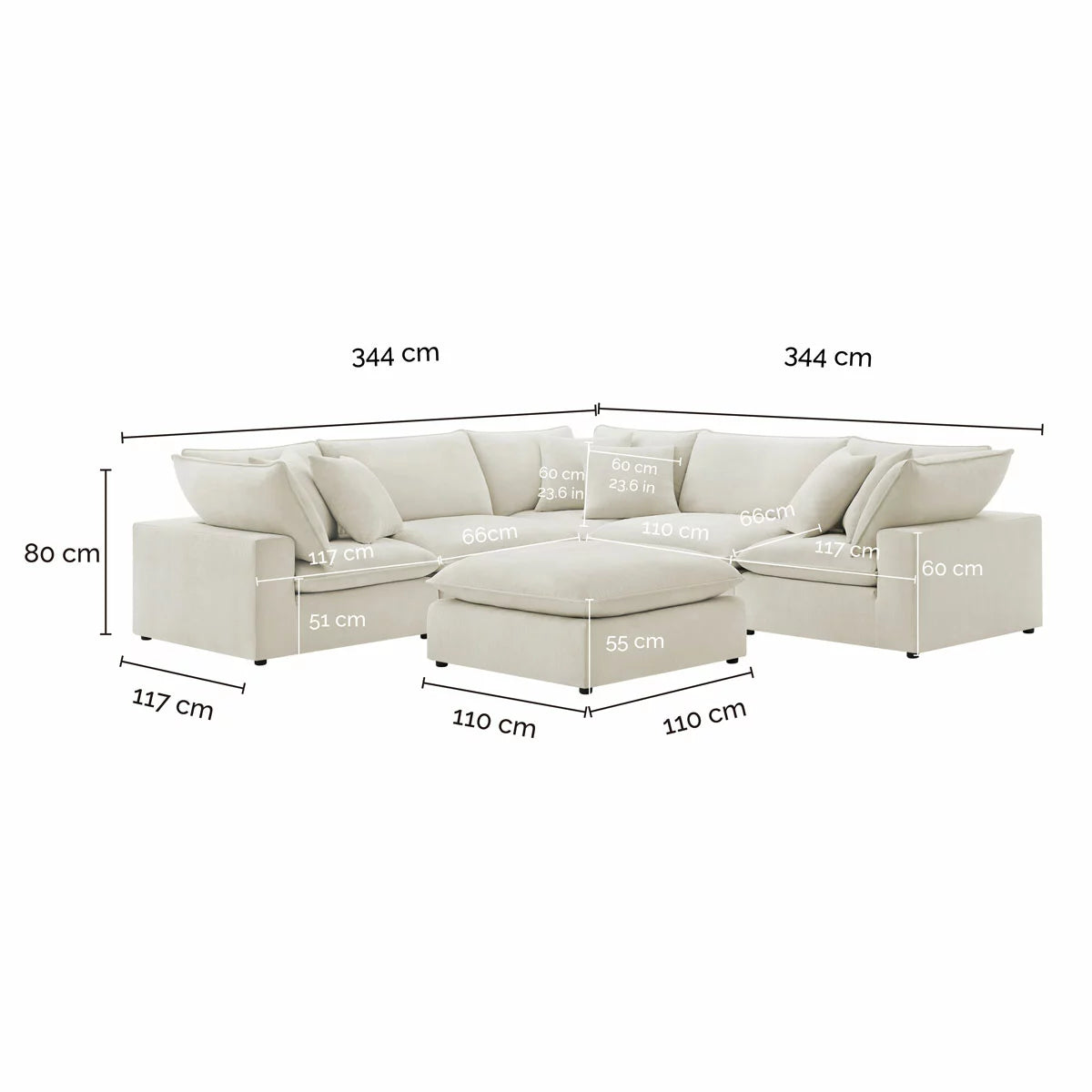 Aiden & Ivy Sereen Cream Fabric 6 Piece Modular Sofa