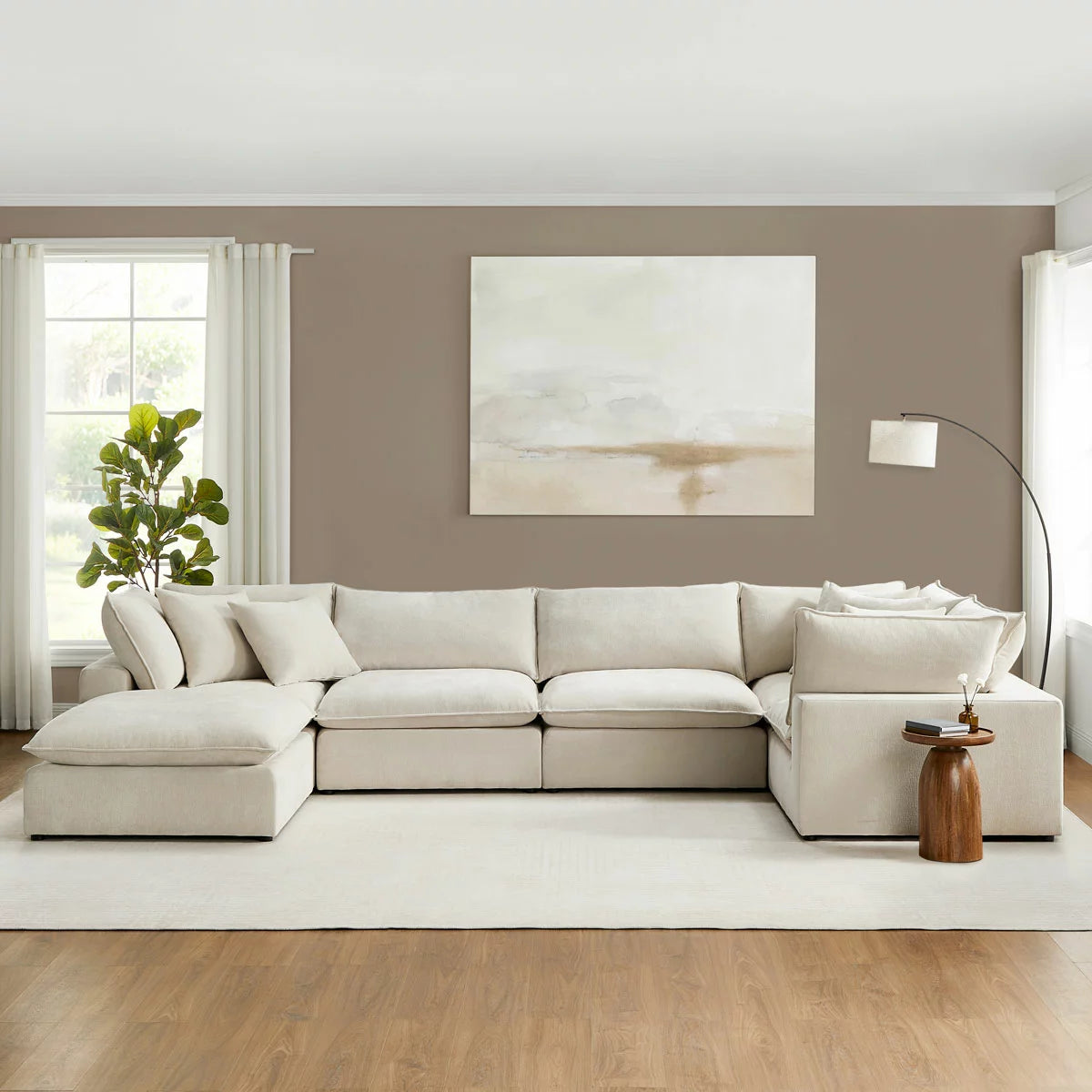 Aiden & Ivy Sereen Cream Fabric 6 Piece Modular Sofa