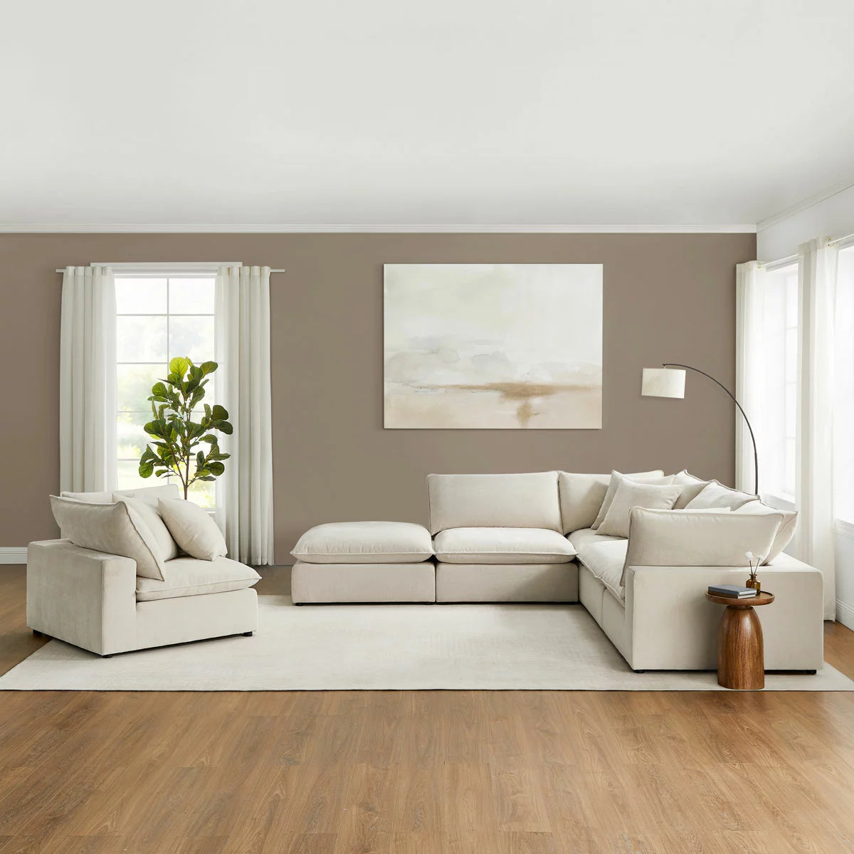 Aiden & Ivy Sereen Cream Fabric 6 Piece Modular Sofa