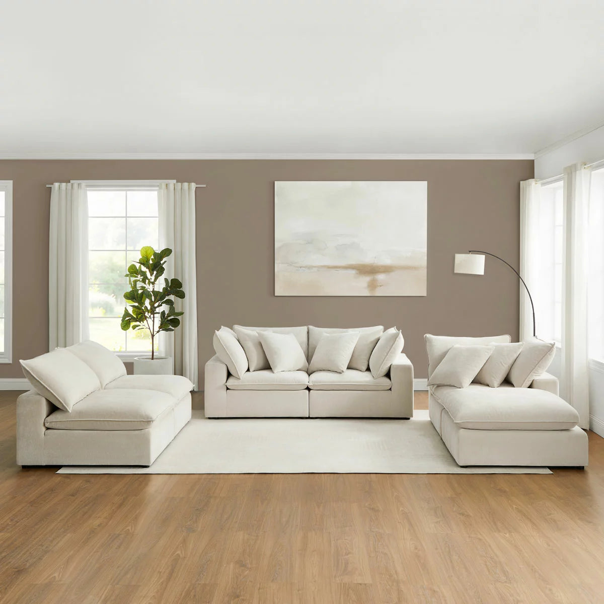 Aiden & Ivy Sereen Cream Fabric 6 Piece Modular Sofa