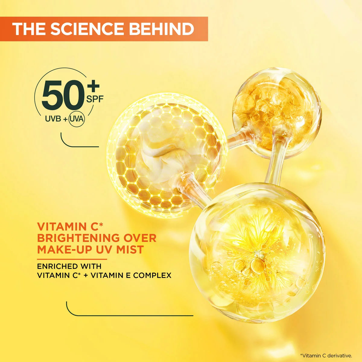 Garnier Vitamin C Brightening Over Make-up UV Sun Cream Mist, SPF50+, 3 x 75ML