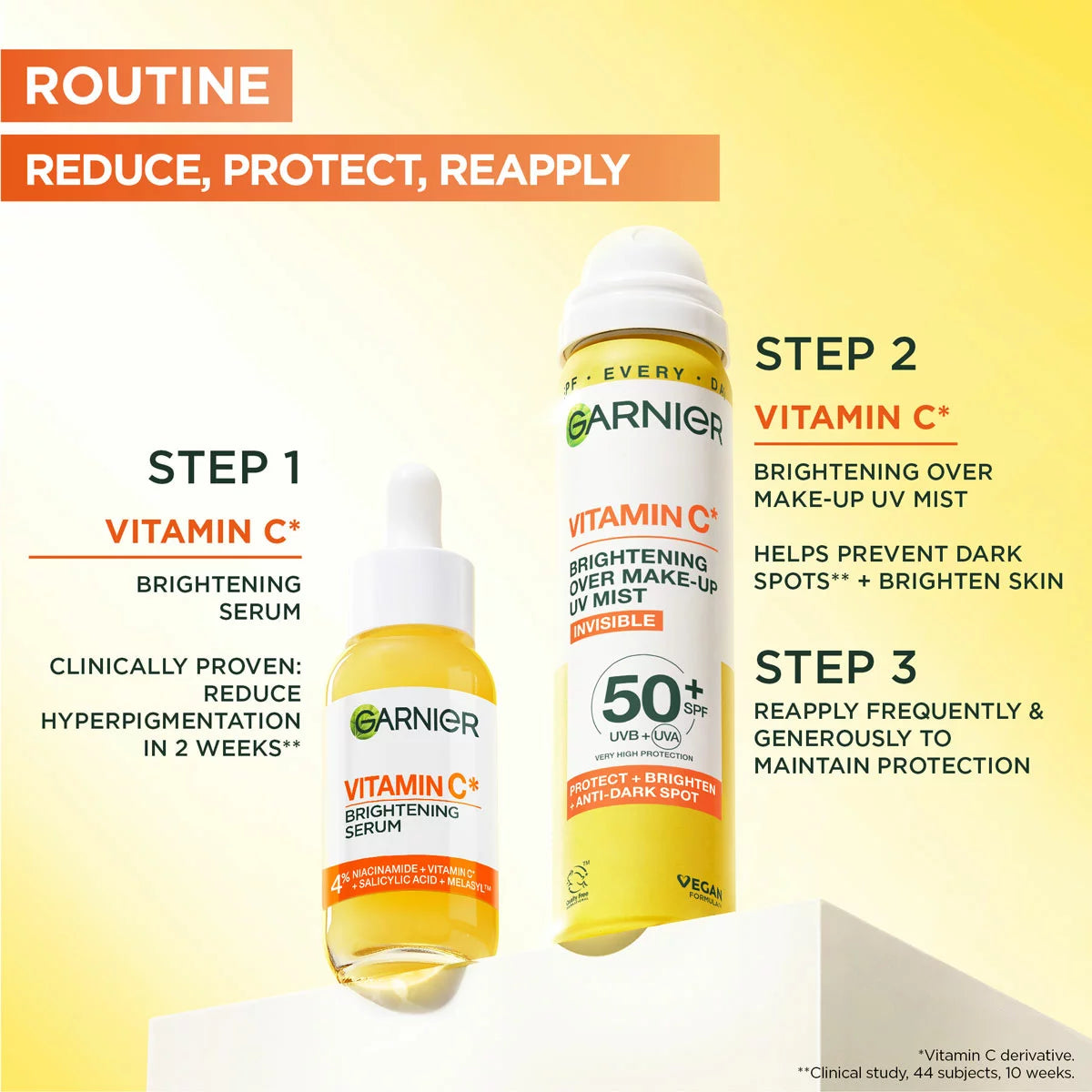 Garnier Vitamin C Brightening Over Make-up UV Sun Cream Mist, SPF50+, 3 x 75ML