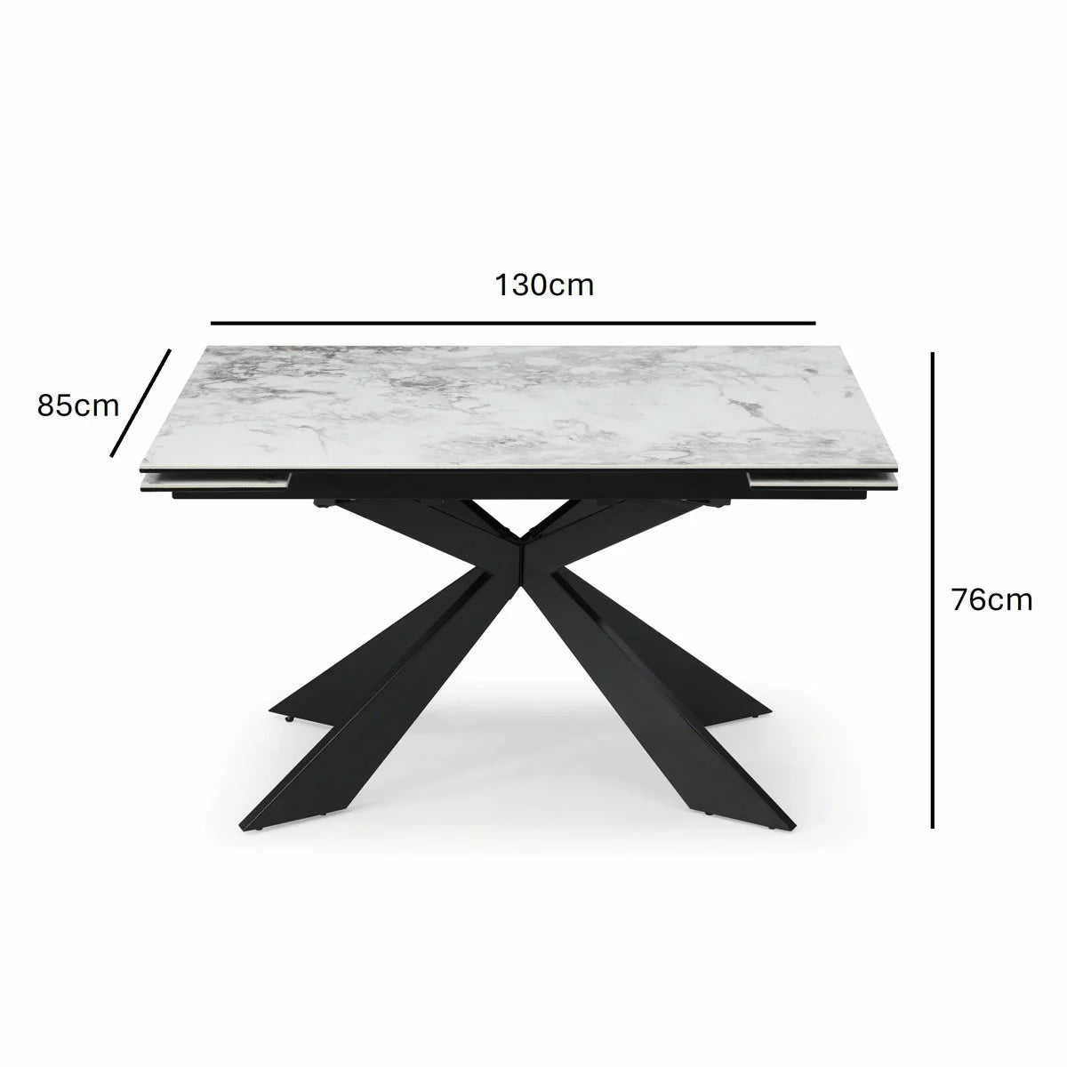 Indus Valley Kia Ceramic Extending Dining Table + 6 Black Chairs, Seats 6-8