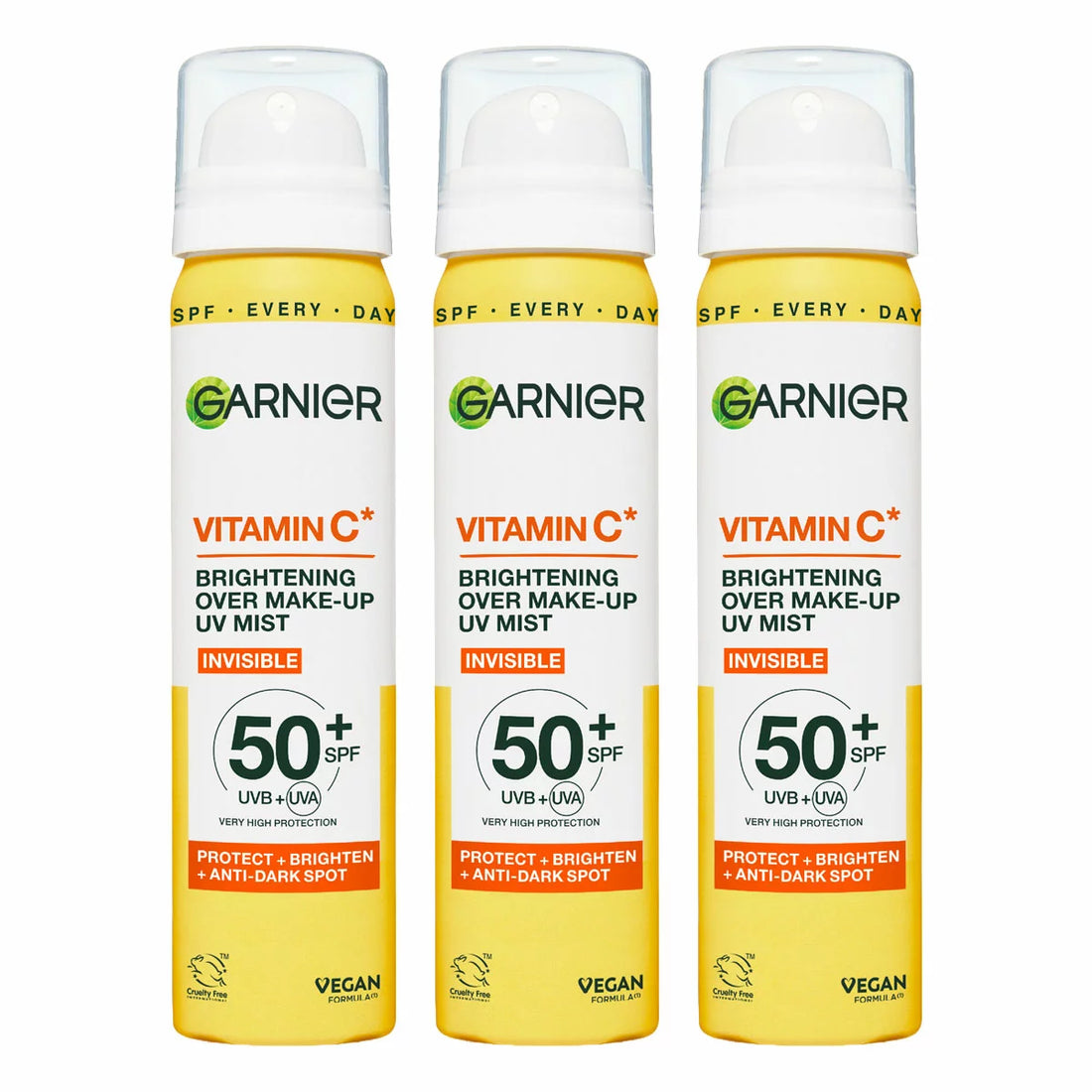 Garnier Vitamin C Brightening Over Make-up UV Sun Cream Mist, SPF50+, 3 x 75ML