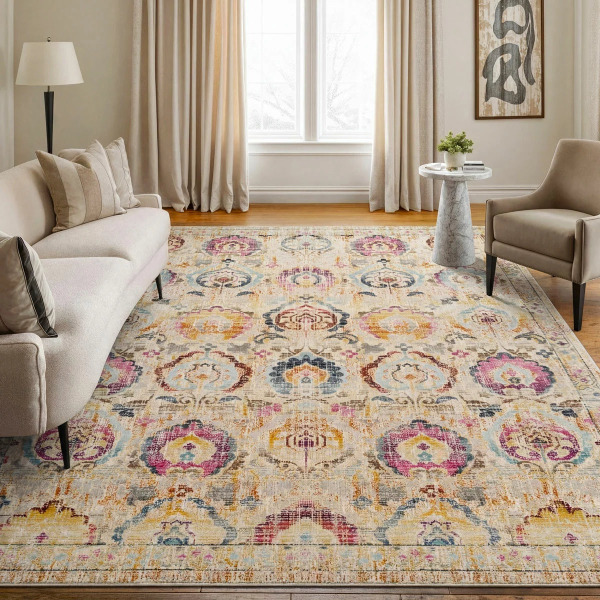 Concept Looms Vintage Kashan Ivory Multi Rug, in 3 Sizes