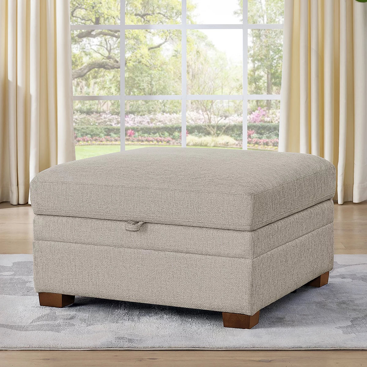 Thomasville Tisdale Taupe Fabric Storage Ottoman